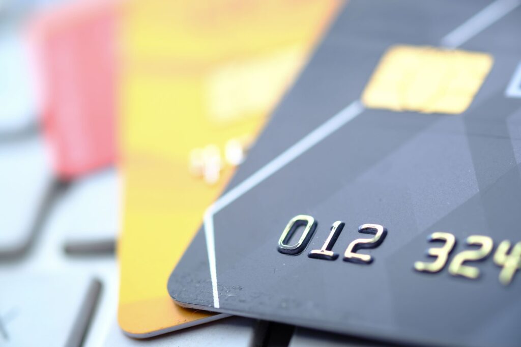 Close-up of payment cards