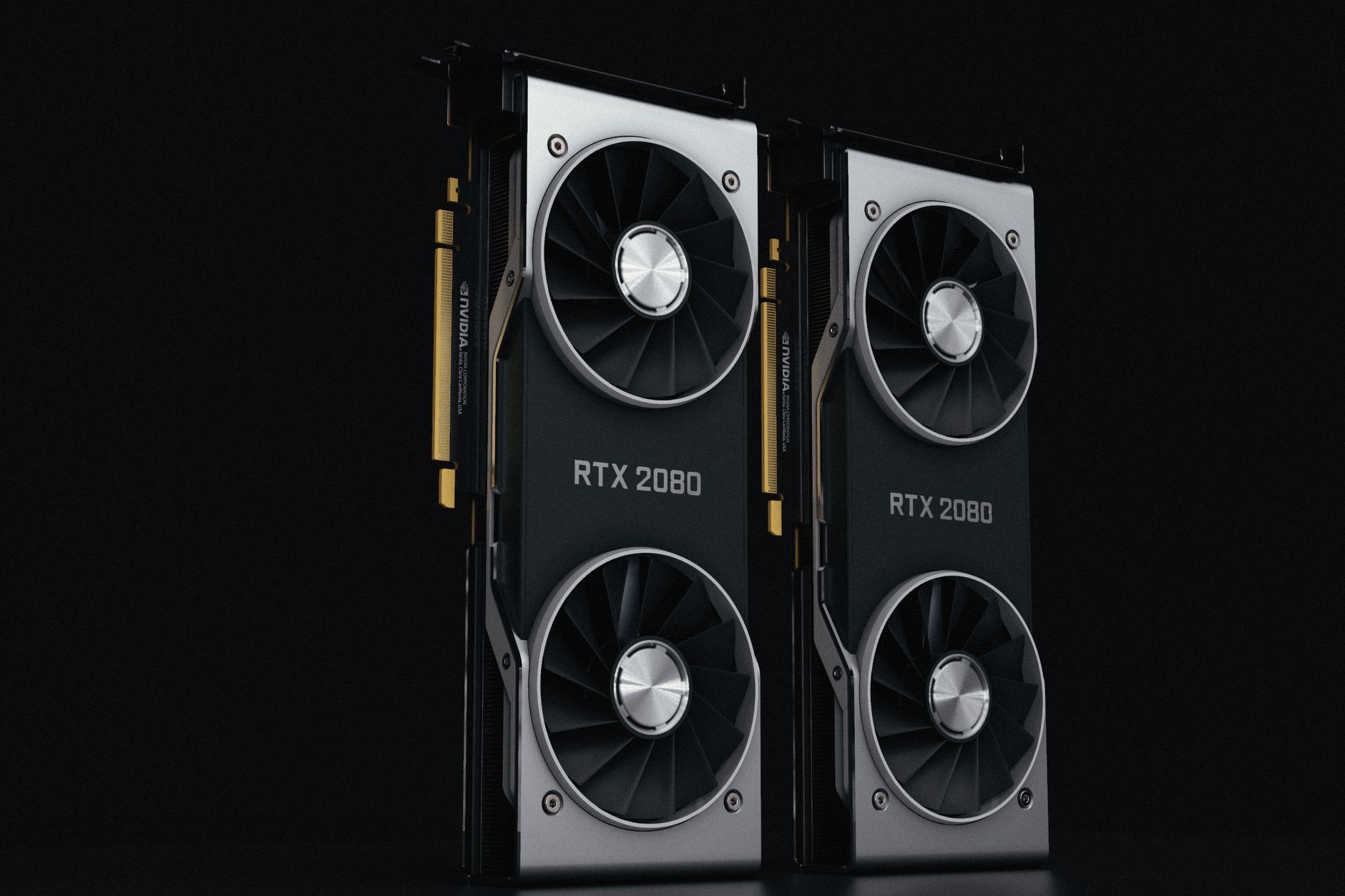 Two NVIDIA RTX 2080 graphics cards, illustrative of GPU infrastructure